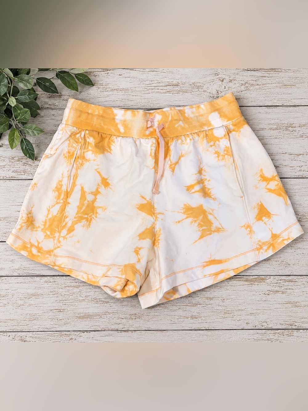 Orange & Cream Tie Dye Lounge Shorts Drawstring Waist Pockets Size Large